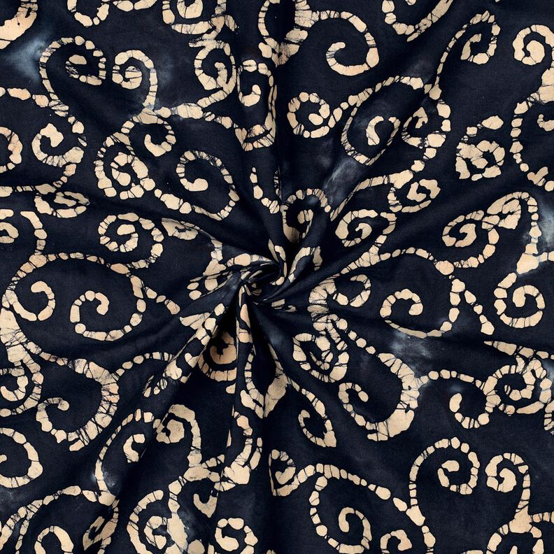 Cotton batik swirls – blue-black/sand,  image number 3
