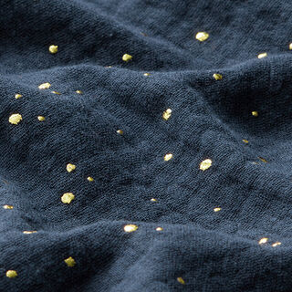 Scattered Gold Polka Dots Cotton Muslin – navy blue/gold, 