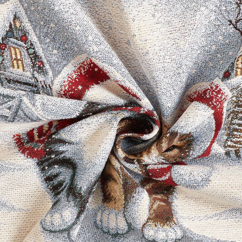 Decorative Panel Tapestry Fabric Christmas cats – light blue/carmine,  image number 3