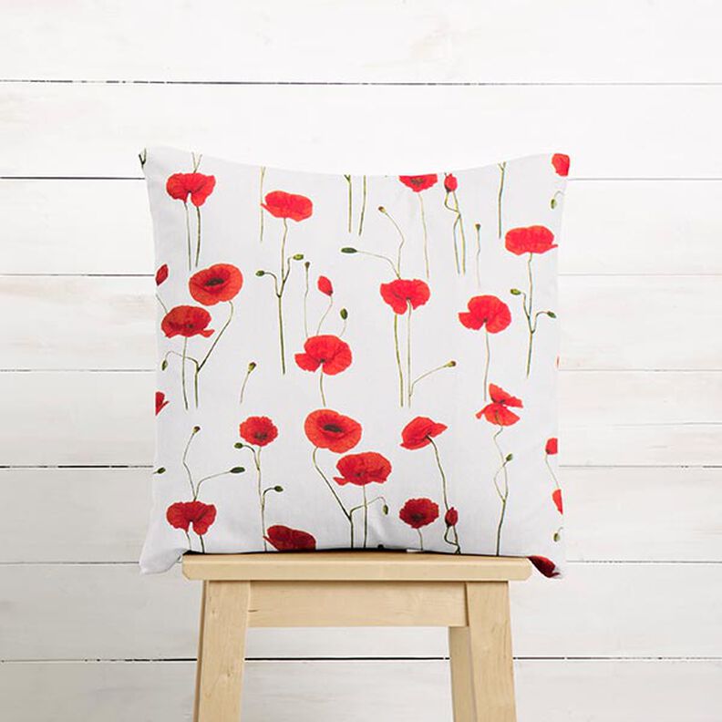 Decor Fabric Half Panama poppies – white/red,  image number 7