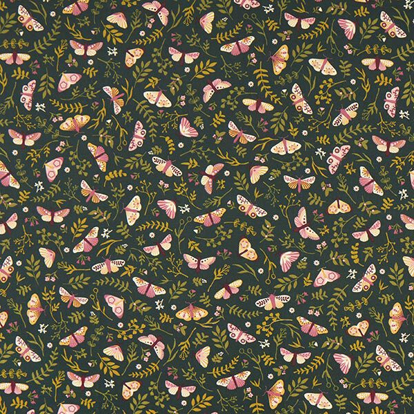 Decor Fabric Half Panama Butterflies – dark green/khaki,  image number 1