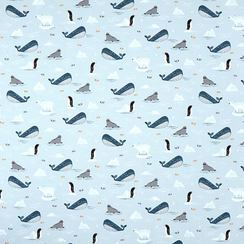 Decor Fabric Half Panama Animals in the Ice – baby blue/white,  image number 1