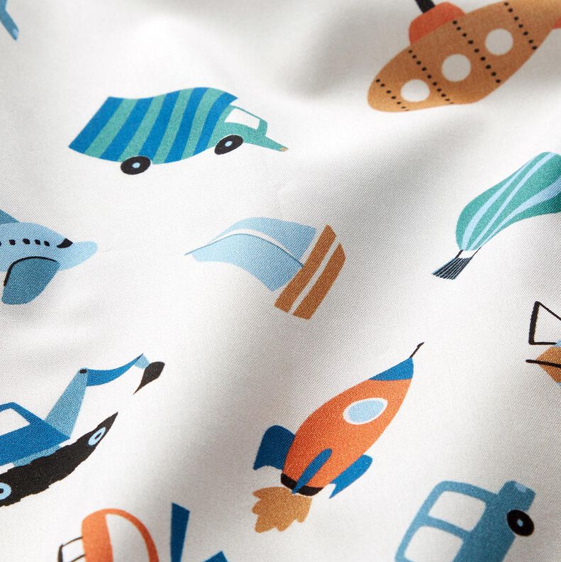 Cotton Poplin lots of vehicles – offwhite,  image number 2