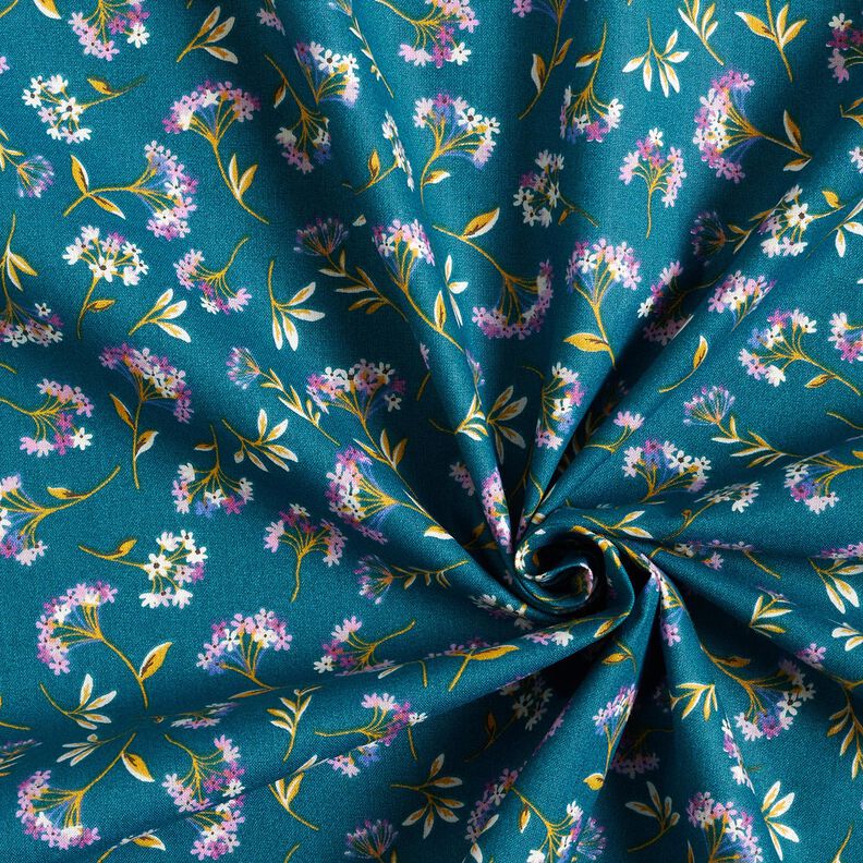 Cotton Cretonne delicate flowers – ocean blue,  image number 3