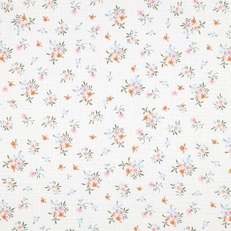 GOTS Double Gauze/Muslin cute little flowers  | Poppy Fabrics – ivory/orange,  image number 1