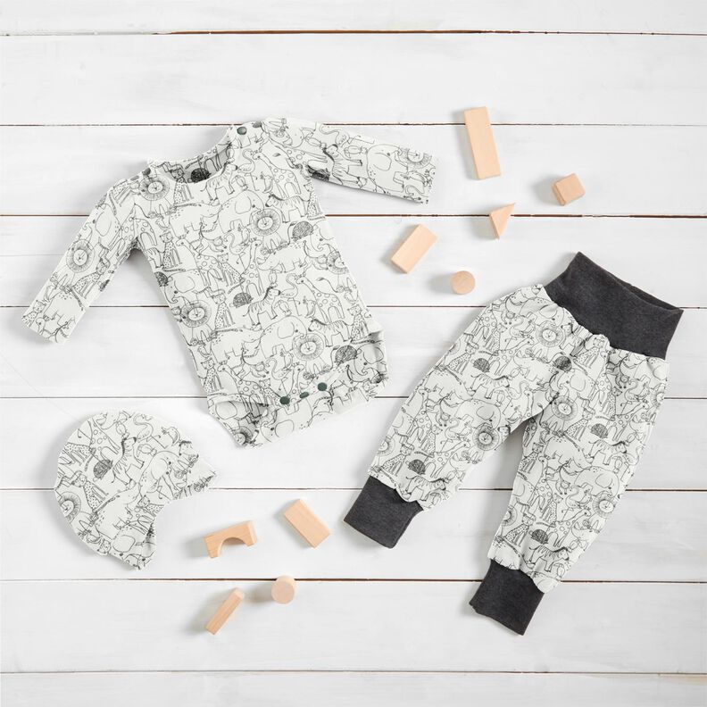 Cotton Jersey Bustling jungle animals – offwhite,  image number 6