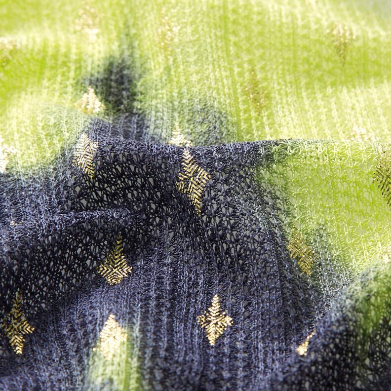 Batik and gold diamonds knitted lace – navy blue/neon yellow,  image number 2