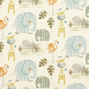 GOTS Cotton cretonne cute savanna animals – white, 