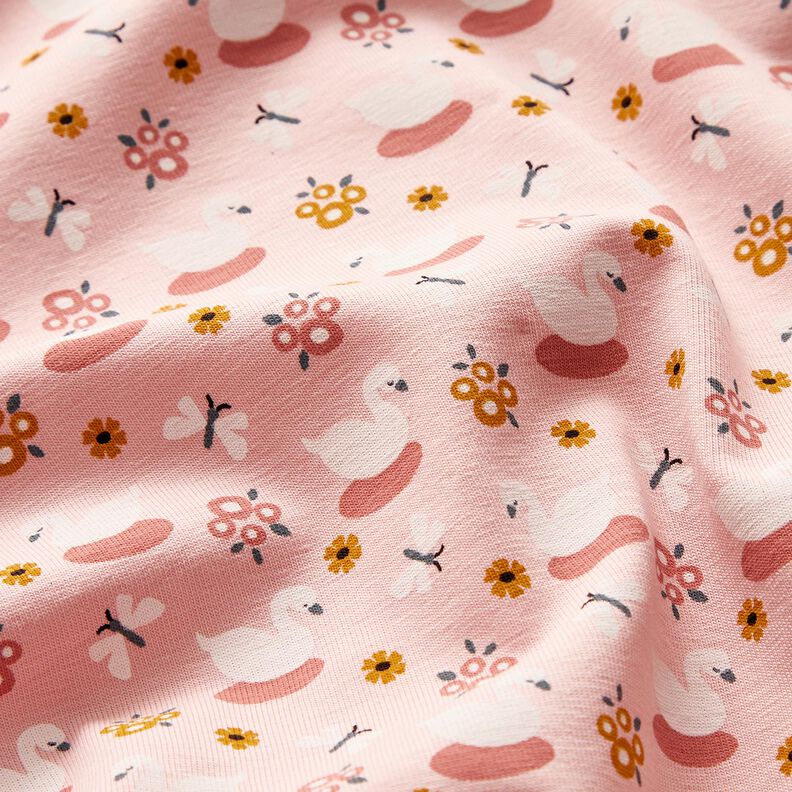 Cotton Jersey cute swans – light pink/white, image number 2