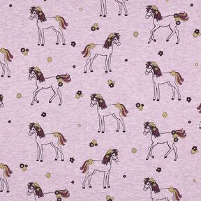 Cotton Jersey Glittery flower horse | Poppy Fabrics – pastel violet/gold, 