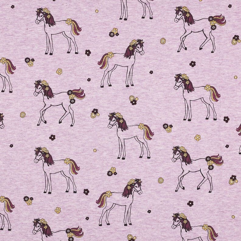 Cotton Jersey Glittery flower horse | Poppy Fabrics – pastel violet/gold, image number 1