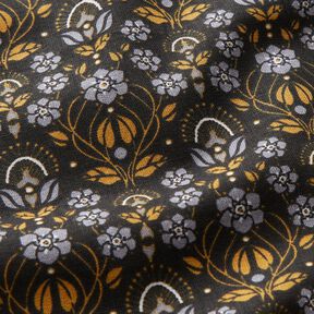 Cotton Cretonne climbing flowers – black/curry yellow, 