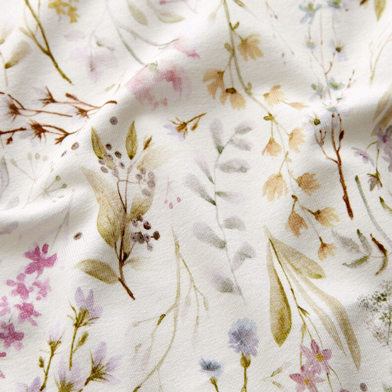 Delicate flowers & leaves viscose jersey – ivory,  image number 2