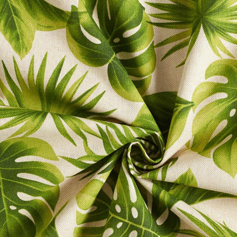 Decor Fabric Half Panama monstera leaves – natural/green,  image number 3