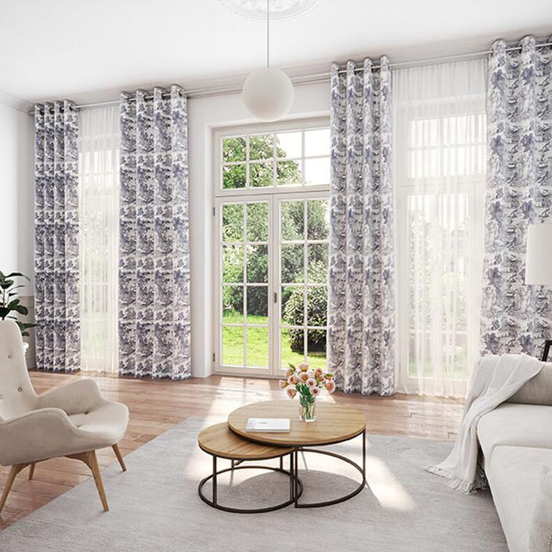 Half Panama Decor Fabric Toile de Jour – navy blue/offwhite,  image number 7