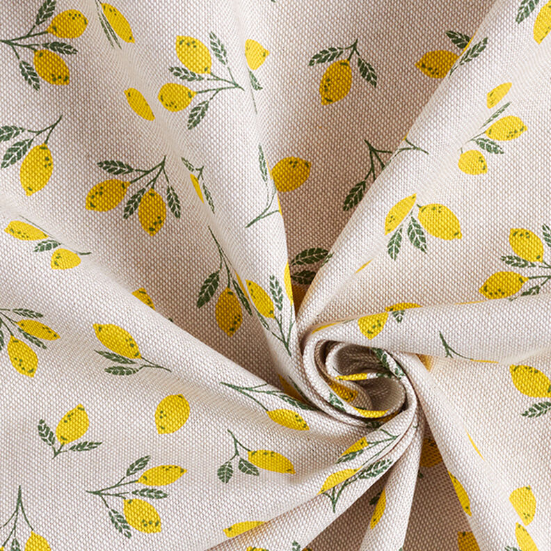 Decorative half Panama fabric Mini lemons – yellow/natural,  image number 3