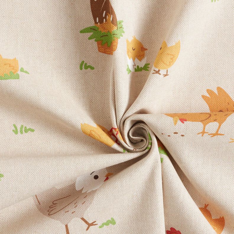 Decor Fabric Half Panama chicken family – natural/brown,  image number 3
