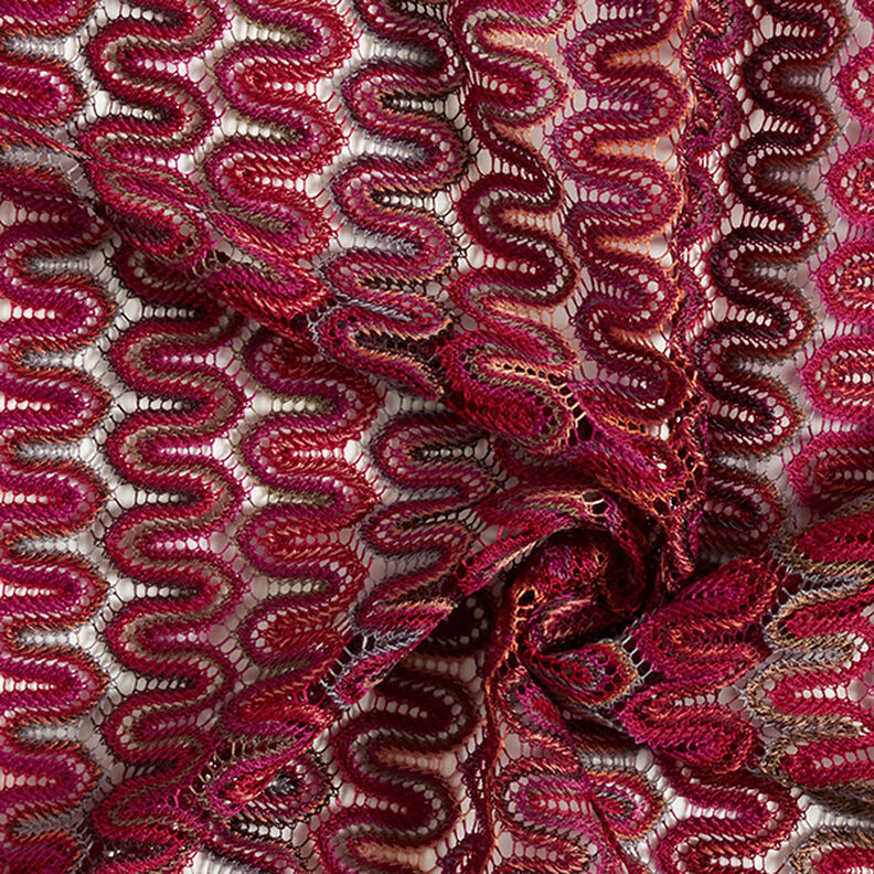 Wave patterned lace fabric – dark red,  image number 3