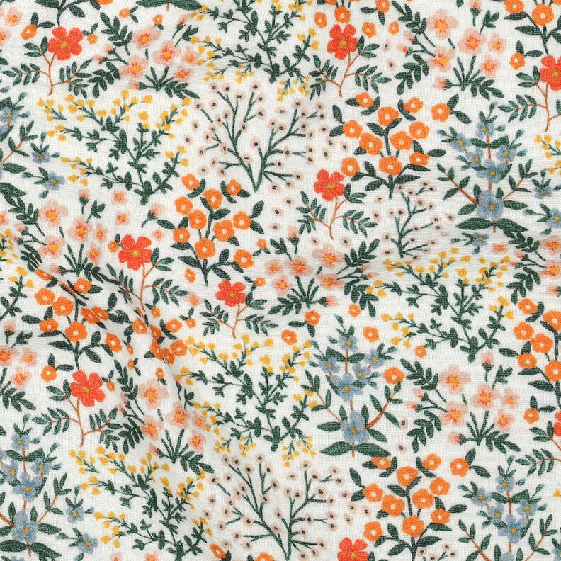Double Gauze/Muslin Flower Meadow Digital Print | Poppy Fabrics – offwhite/peach orange, image number 2