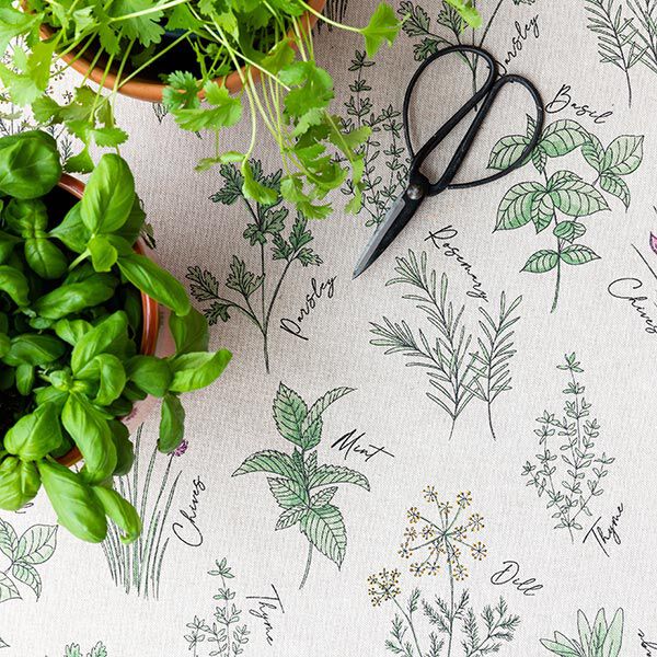 Decor Fabric Half Panama kitchen herbs – natural/green,  image number 6