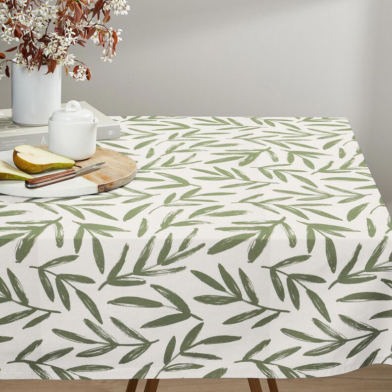 Decor Fabric Half Panama minimalist leaves – pine/natural, image number 7