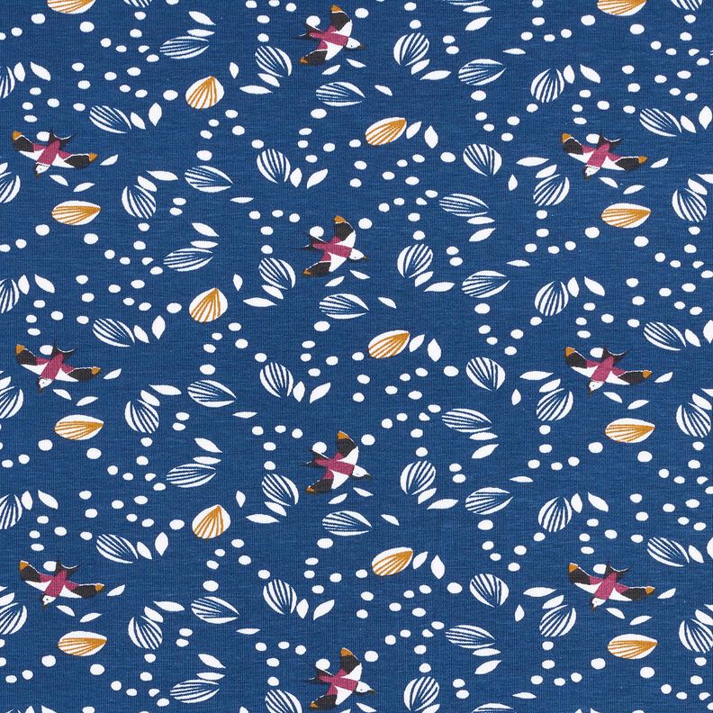 Cotton Jersey Swallows over the meadow – indigo,  image number 1