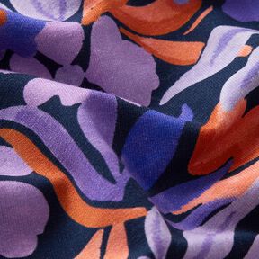 Flowers digital print soft sweatshirt fabric – midnight blue/lilac, 