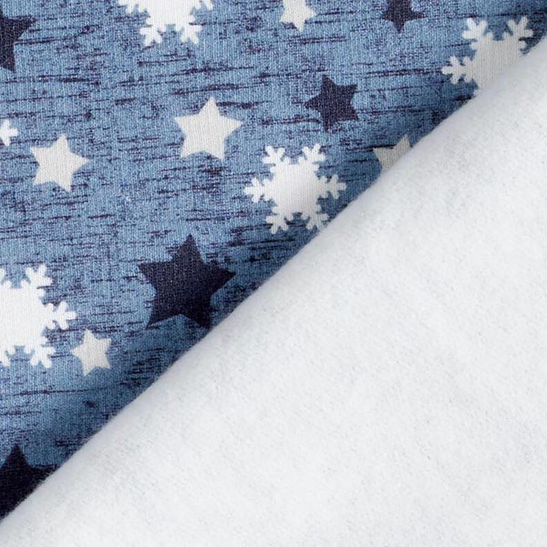 Brushed Sweatshirt Fabric Snowflakes and Stars Digital Print – blue grey,  image number 5