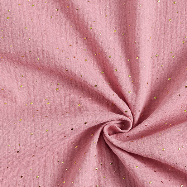 Scattered Gold Polka Dots Cotton Muslin – pink/gold,  image number 3