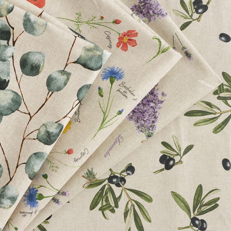 Coated Cotton alpine flowers – natural/blue,  image number 6