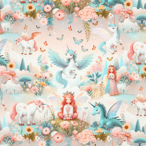 Cotton Jersey unicorns Digital Print | by Poppy – offwhite/eucalyptus, 