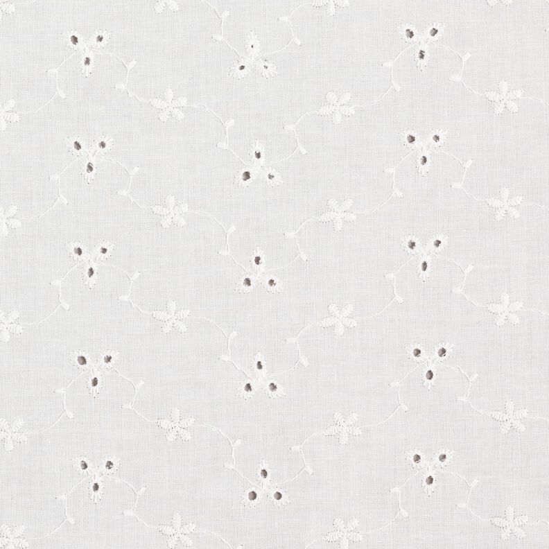 Flowers with tendrils broderie anglaise cotton fabric – white,  image number 1