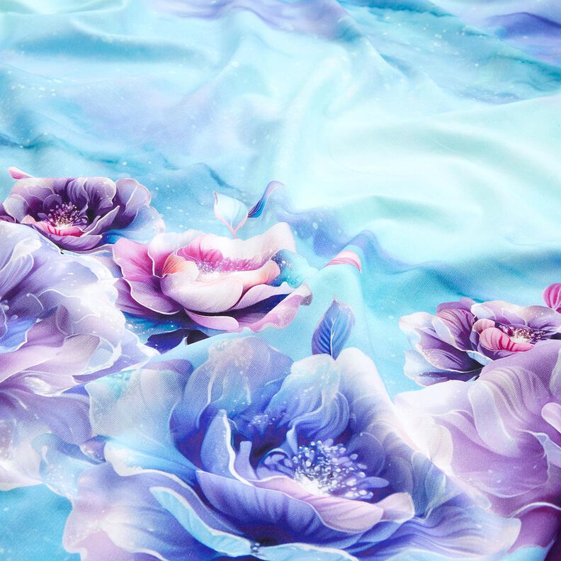 Cotton Jersey Summertime Blossoms | Glitzerpüppi  – sky blue/lavender,  image number 2