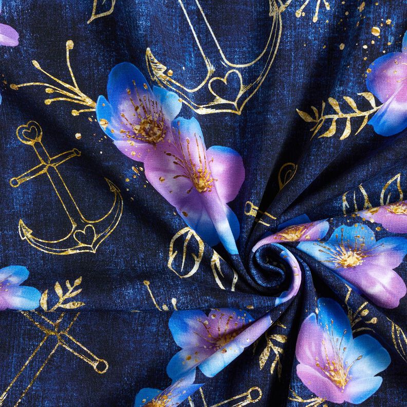 Cotton Jersey Maritime Blossoms | Glitzerpüppi  – midnight blue/royal blue,  image number 3