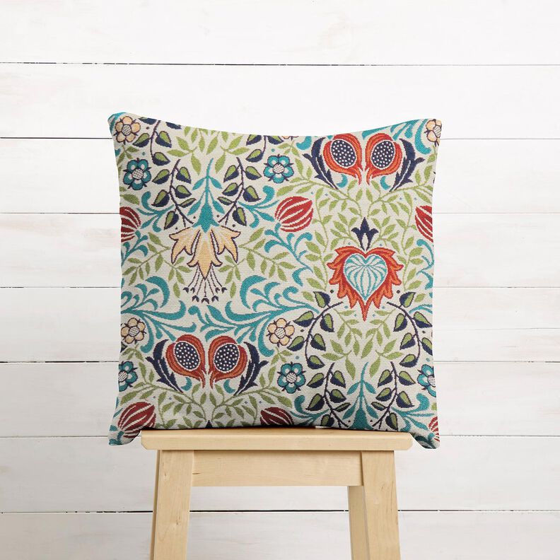 Decor Fabric Tapestry Fabric symmetrical tendrils – light beige/turquoise, image number 7