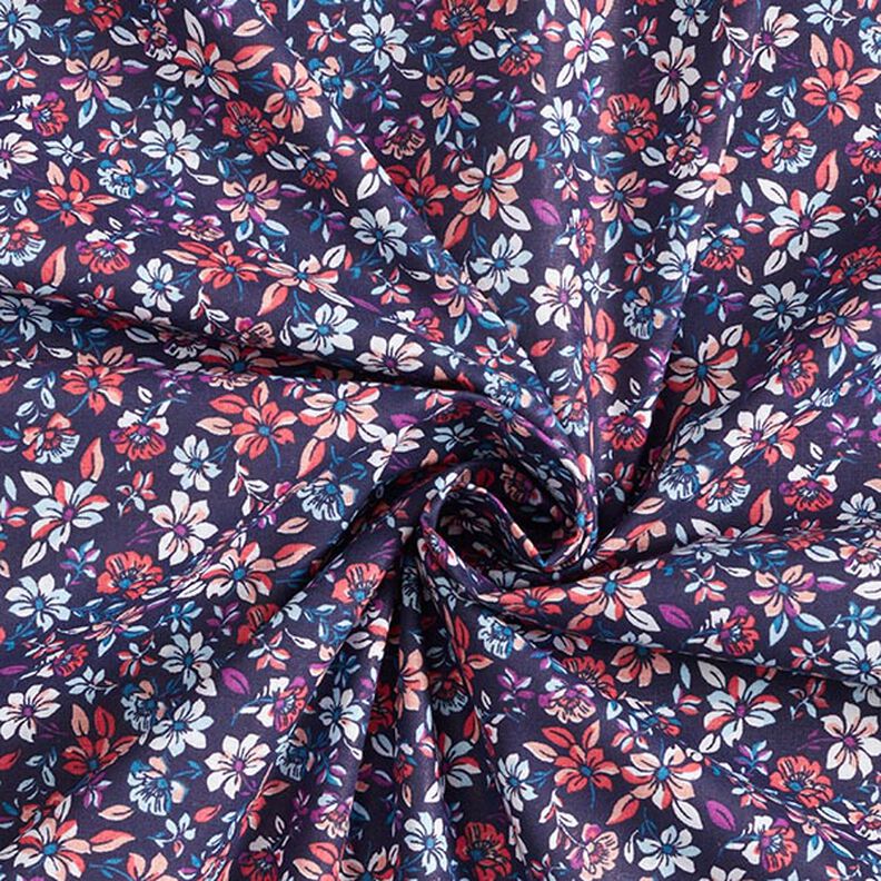 Cotton Cretonne small flowers – lobster/navy blue,  image number 3