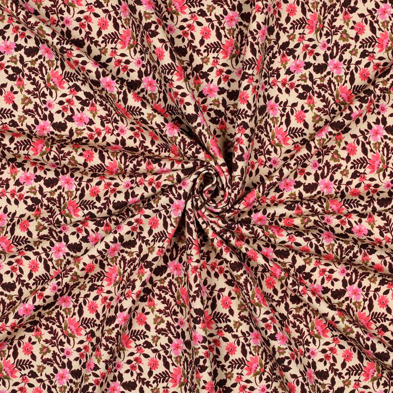French Terry small flowers Digital Print – cashew/intense pink, image number 3