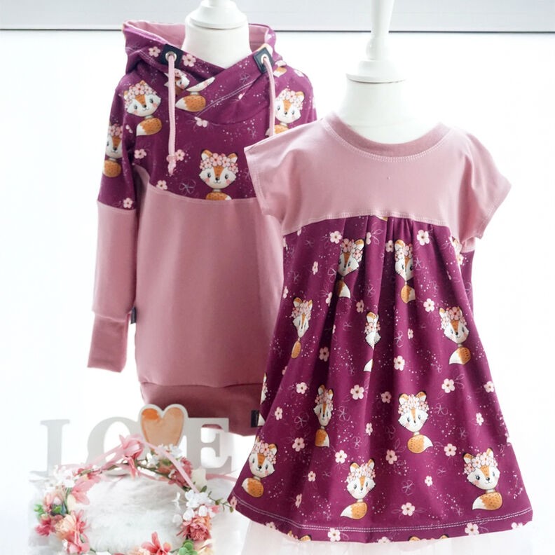 Cotton Jersey Fox with flowers | Glitzerpüppi – grape/peach orange, image number 5