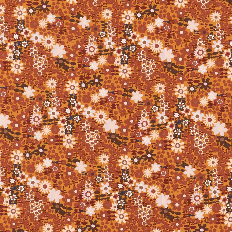 Geometric flowers cotton poplin – curry yellow/dark brown,  image number 1