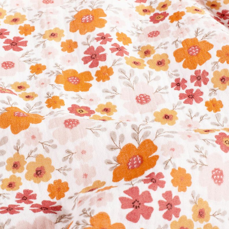 Double Gauze/Muslin Flower Meadow – ivory/peach orange,  image number 2