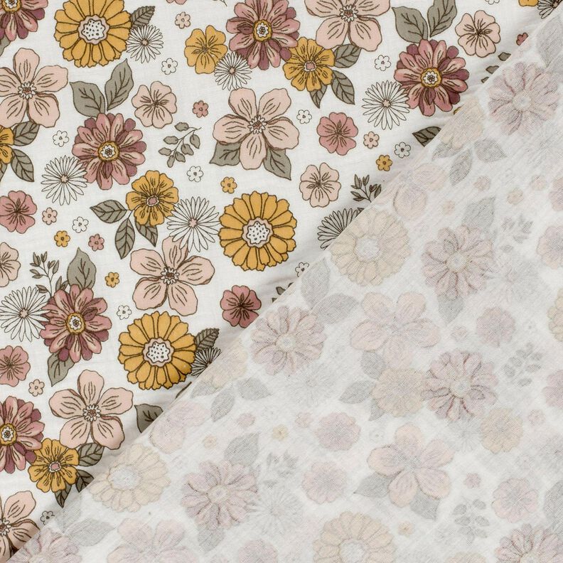 Double Gauze/Muslin Retro Flowers – white, image number 4