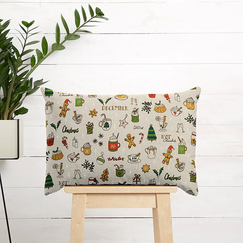 Decor Fabric Half Panama wintry sketches – natural/pine, image number 9