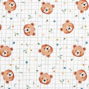 Cotton Poplin Teddy bears on a check pattern Digital Print – white/reed, 