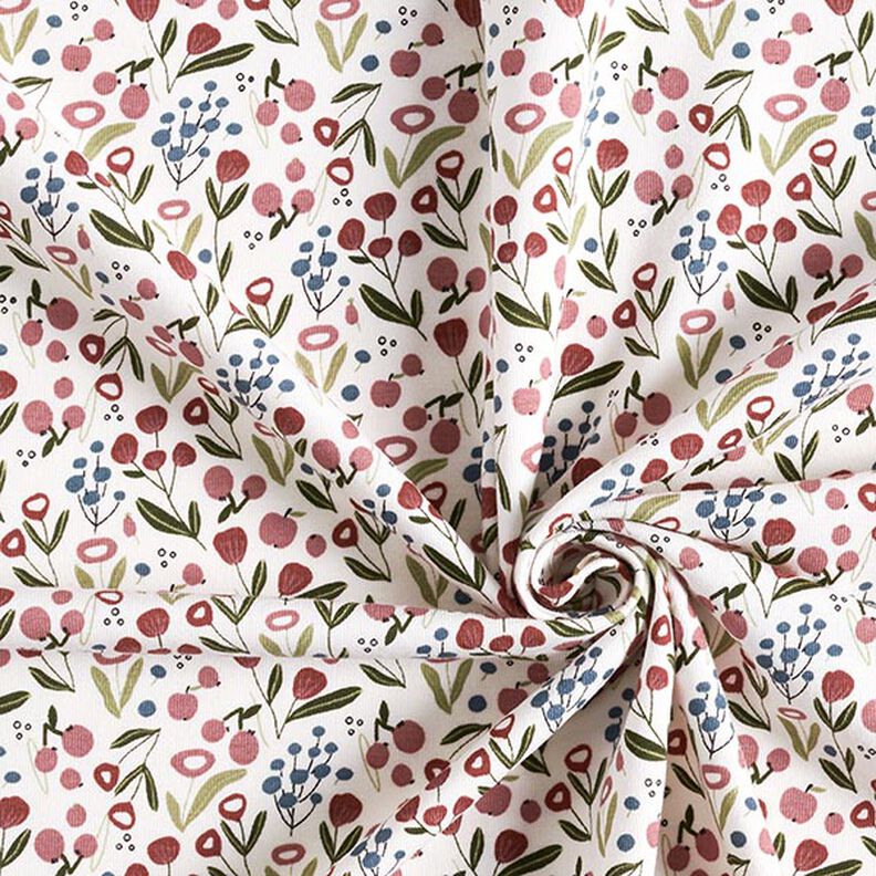 Cotton Jersey Flower meadow with little apples – offwhite,  image number 3