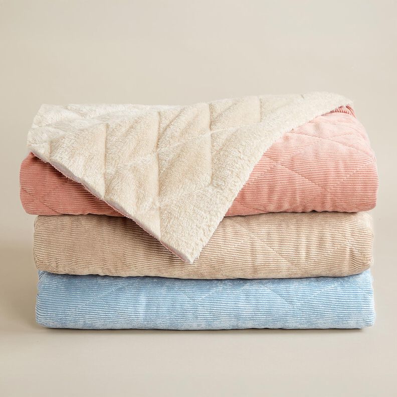 Quilted Fabric Corduroy with fur backing diamonds – taupe, image number 7