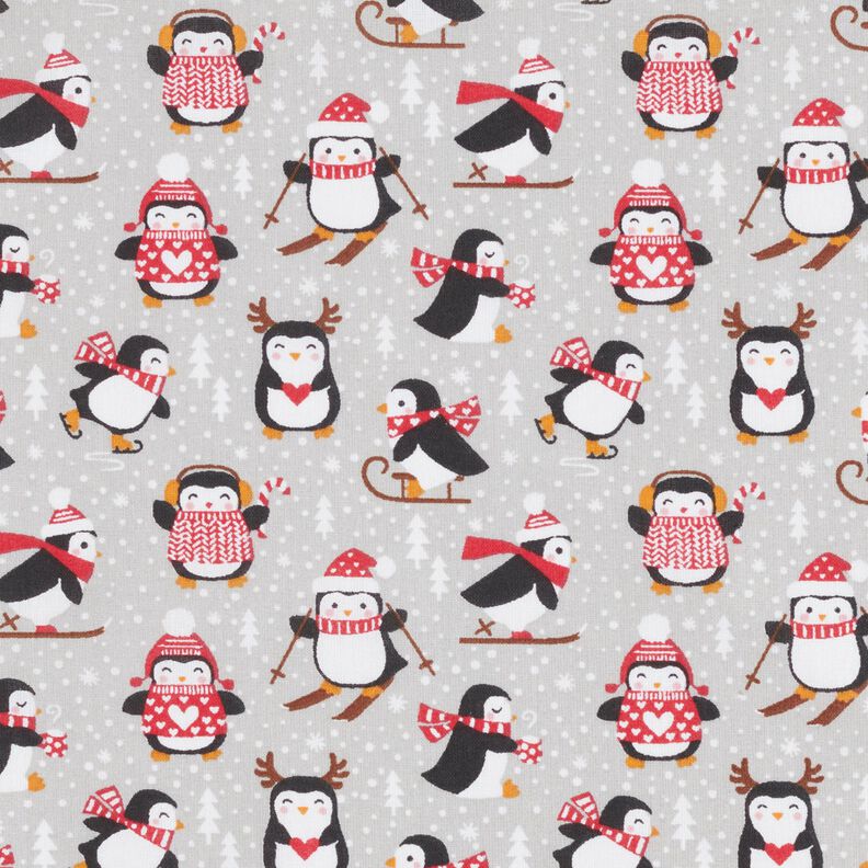 Cotton Cretonne Penguins – silver grey, image number 1