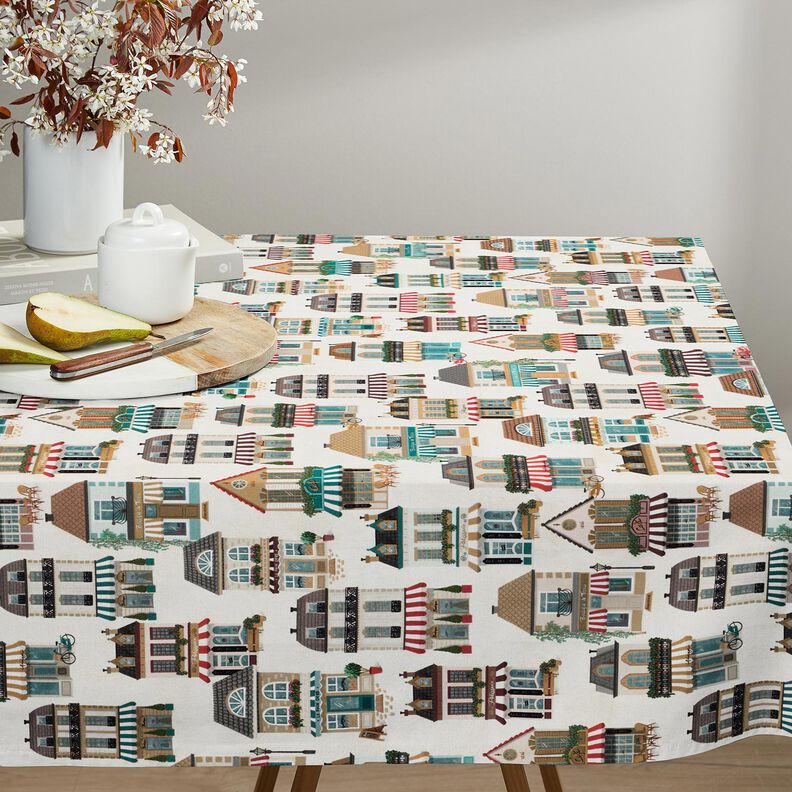 Decor Fabric Half Panama nostalgic houses – offwhite/beige,  image number 7