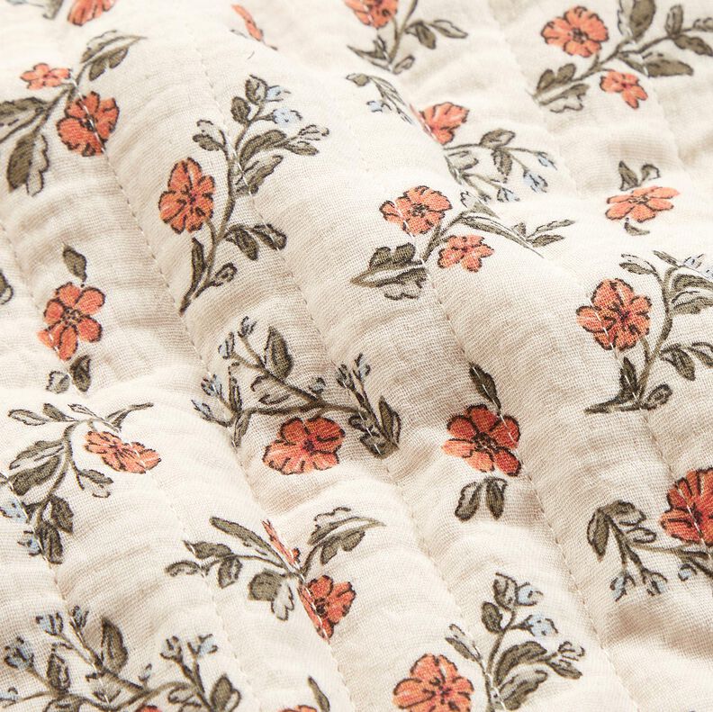Muslin Quilted Fabric romantic flowers – offwhite/pale berry, image number 3