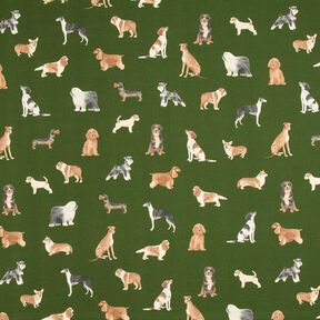 Decor Fabric Half Panama cute dogs – pine/brown, 