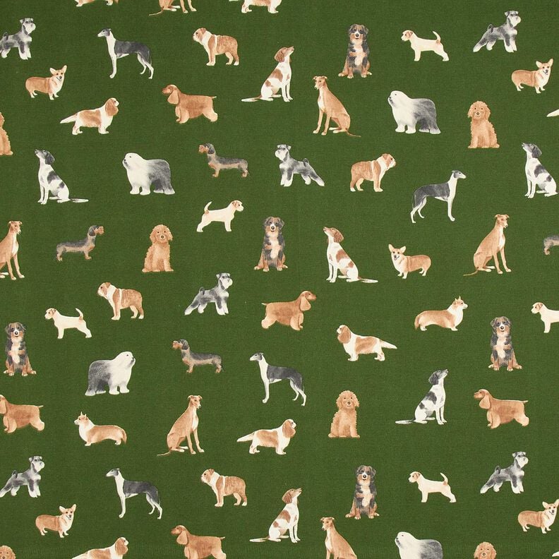 Decor Fabric Half Panama cute dogs – pine/brown,  image number 1